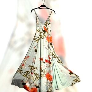 Lulu's Mint Maxi Dress with Coral Floral Print